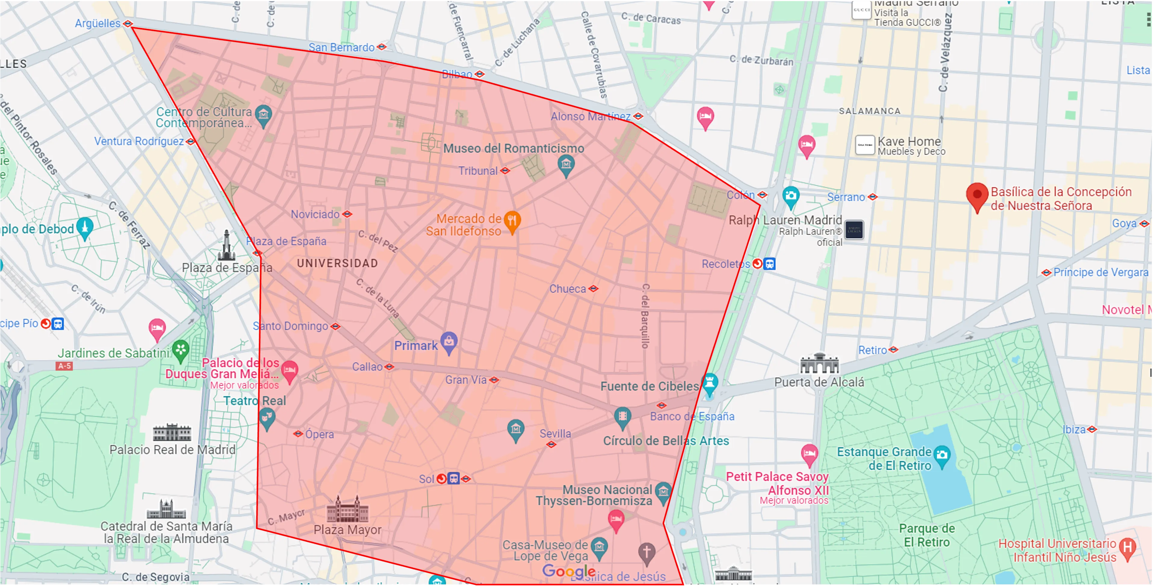 Zona NO recomendada de alojamiento.